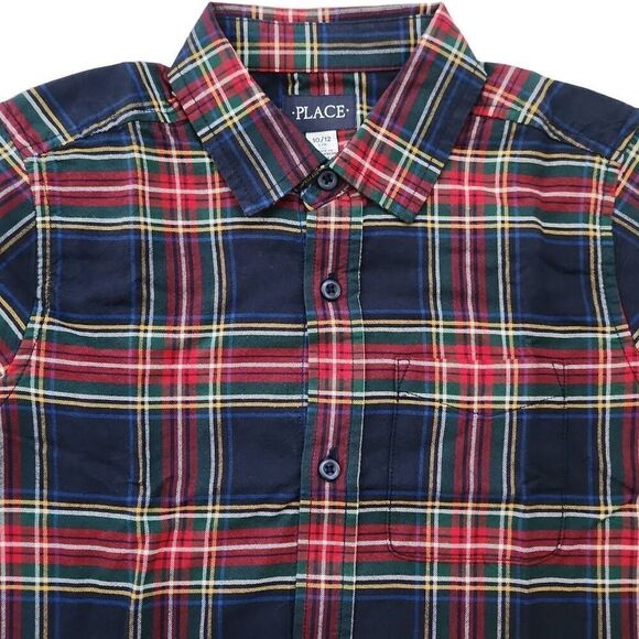The Children's Place Boys Size 10/12 Red Blue Plain Long Sleeve Button Down Shir - Picture 2 of 5